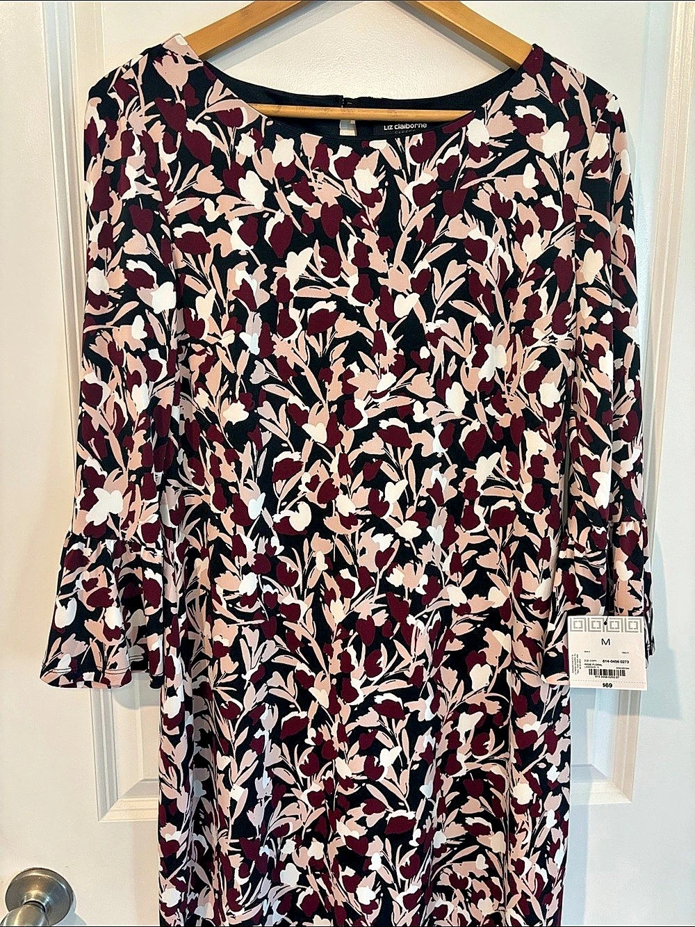 Liz Claiborne Floral Midi Dress in Black & Pink Size Medium NWT